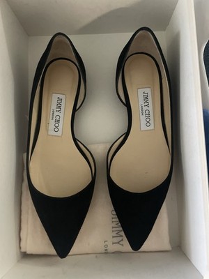 Jimmy Choo Black Suede Pointed Toe  D Orsay Flats Size 35.5 / 5.5 w Box Dust Bag