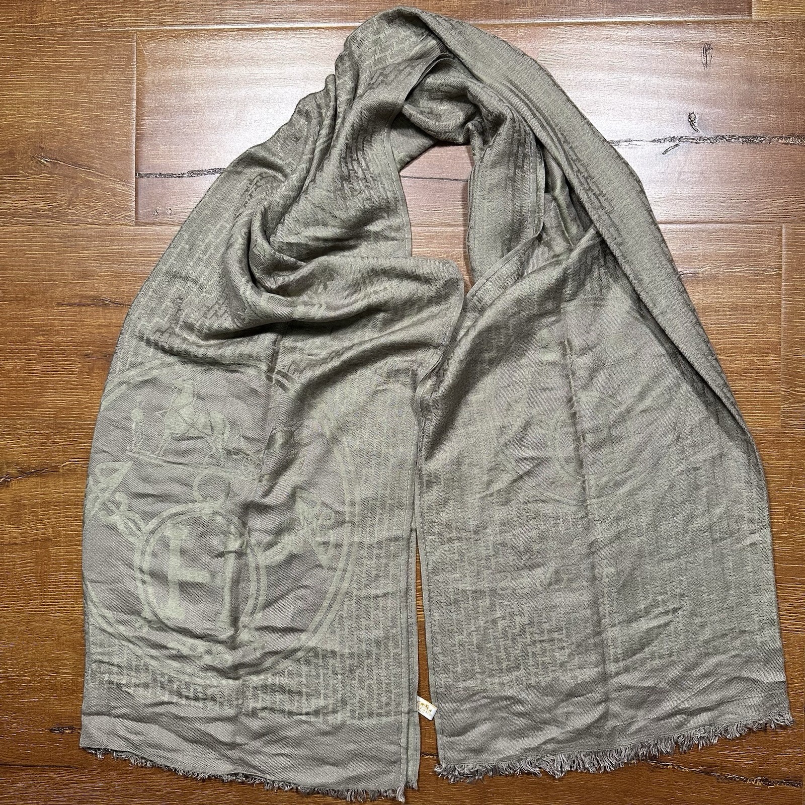 Hermes Wool Scarf 68"x27" Brown Rectangular Duc C… - image 1