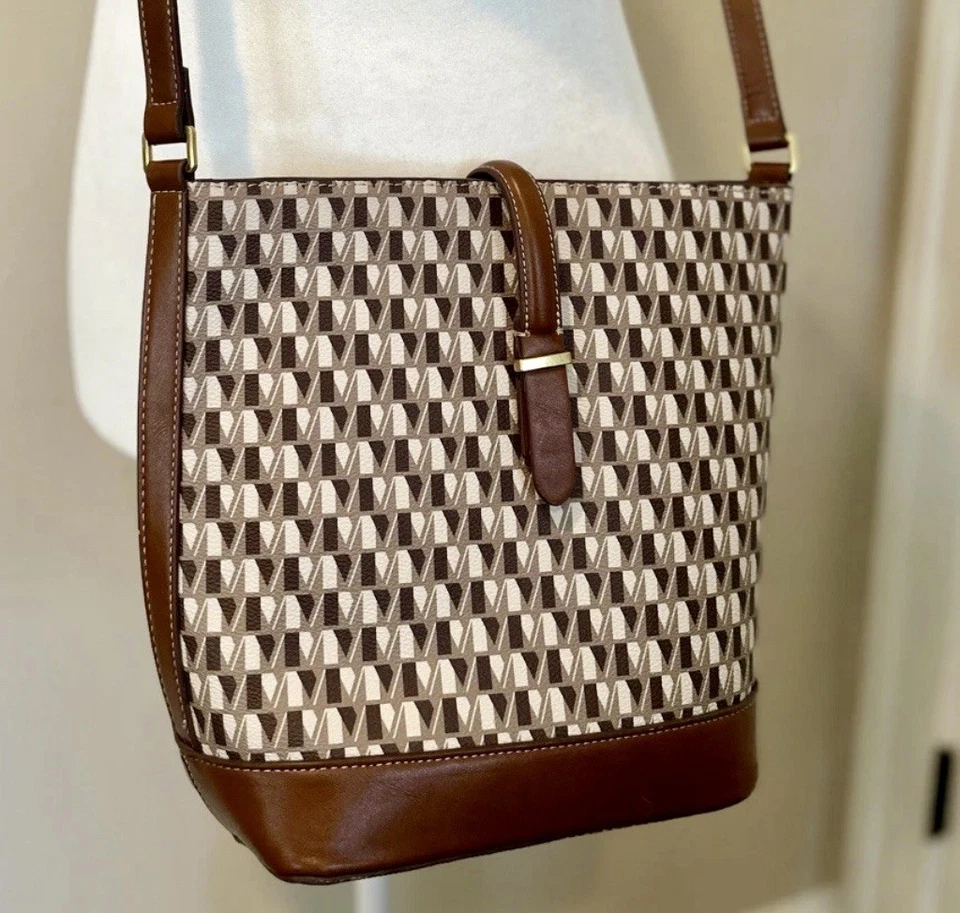 Bandolera con logotipo de mango marrón crema bolso cubo cartera imitación cuero Foto 4 de 4