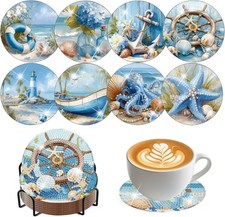 Diamond Art Coasters Kit, 8 Pieces Ocean Diamond Painting Coasters Kit  Diamond