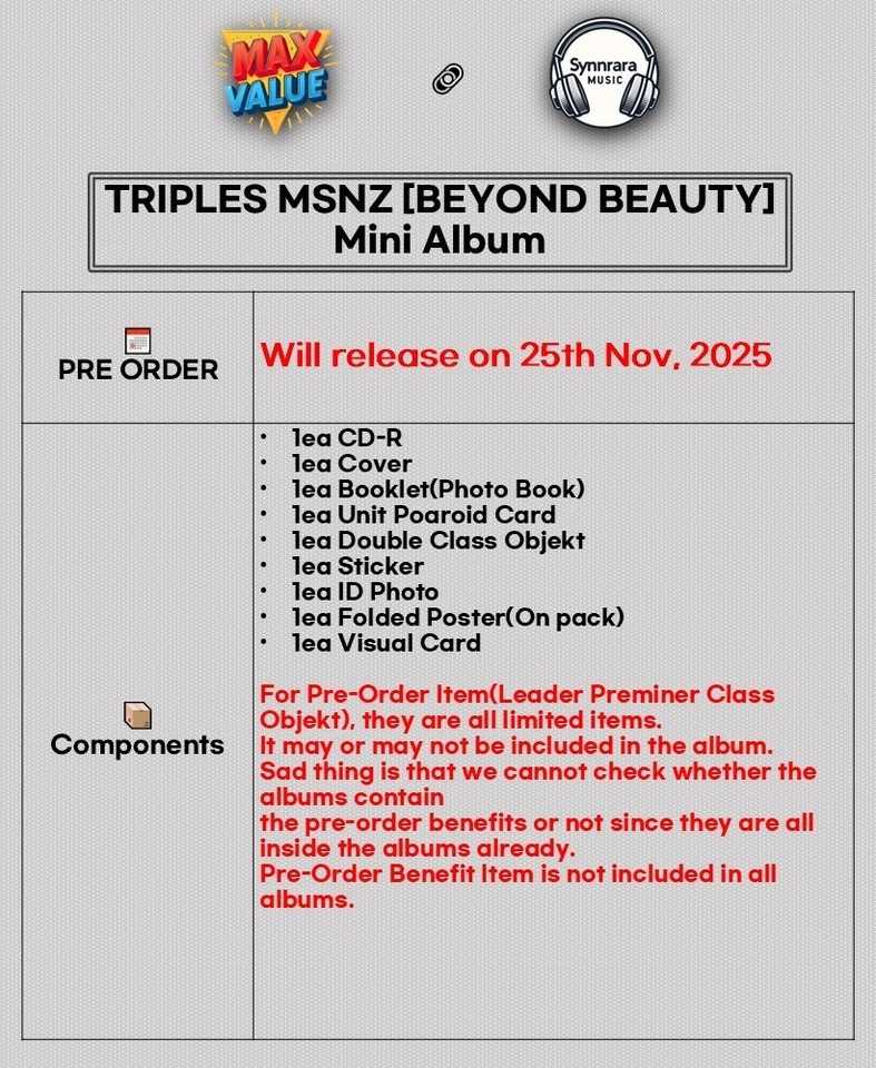 TRIPLES MSNZ BEYOND BEAUTY Mini Album CD+Book+2 Card+Objekt+Sticker+Photo+Poster - Image 2 of 4