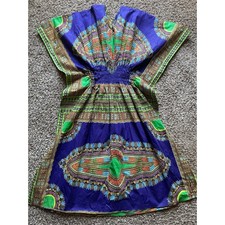 Colorful African Print Short Sleeve Dashiki Kaftan Dress Elastic Waist flawed 