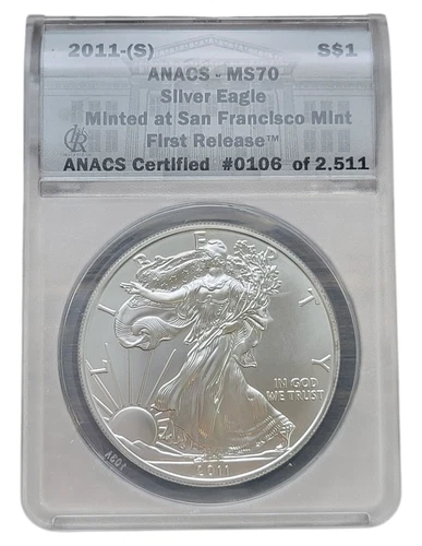 2011 S $1 ANACS MS70 Silver Eagle Silver Coin San Francisco Mint First Release