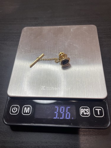 14k Gold tie tack Black Onyx Signed 585 Back Attachment Included. - Picture 6 of 7