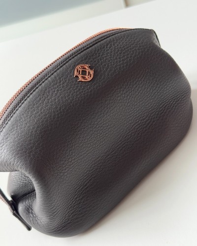 Dagne Dover LOLA Gray Leather Pouch Cosmetics Case Size Small