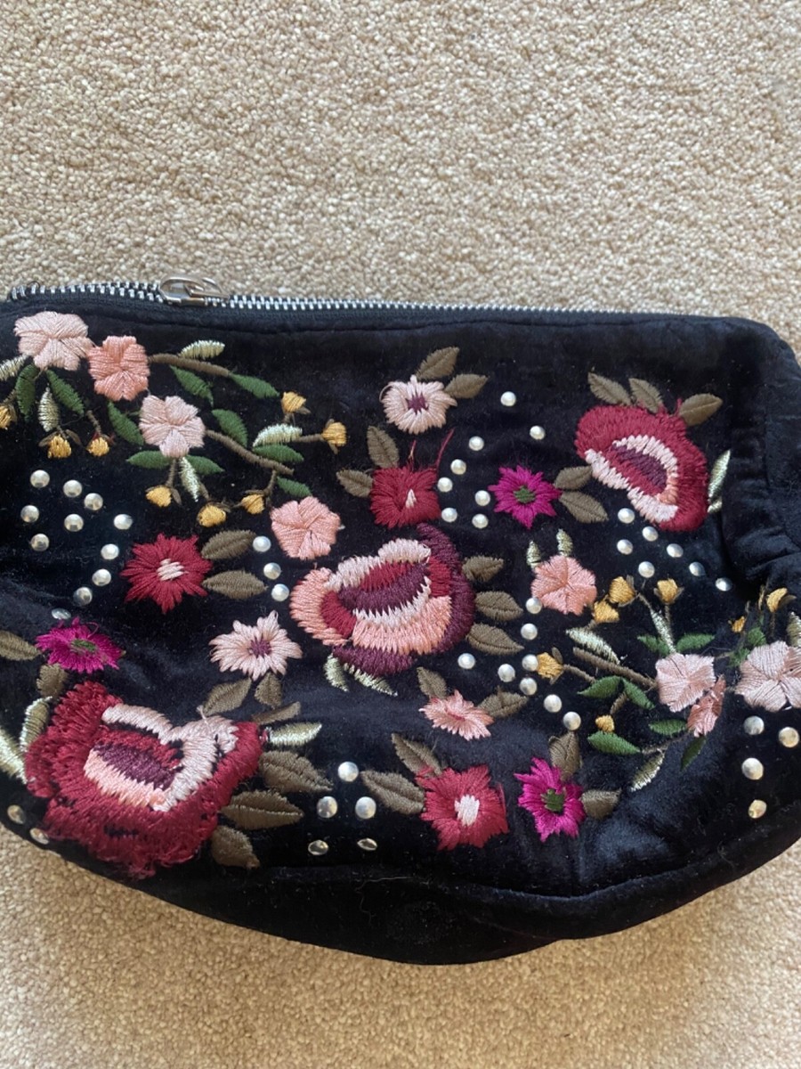 MONSOON Accessorize Black Velvet Bag Grab Clutch Diva Vamp UK