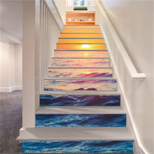 3D Sunset Seascape Self-Adhesive Stair Riser Sticker for Home 39.37"x7.09"
