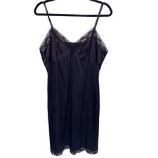 Vintage Vanity Fair Slip Womens Size 38 Chemise Lingerie Retro Lace Black Satin