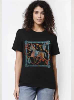 New Women Luxury Diamond Horse Rhinestones Black White T-Shirt High Quality