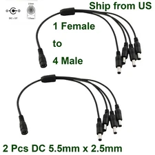 2x CCTV DC Power Splitter Cable 5.5mm x 2.5mm Female to 4 Male Connector LED DVR