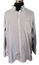 CHAPS Classic Fit Shirt Men's Size XLarge Shirt Blue Beige White Stripes 17-17.5