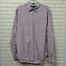 Tommy Hilfiger Custom Fit Burgundy  White Gingham Button-Down Shirt Men  s L