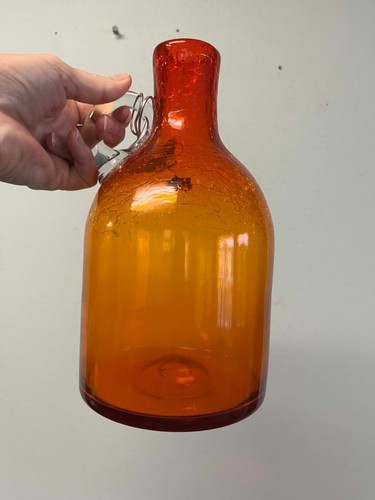 Blenko Tangerine Crackle Glass Moonshine Jug - 3115L - Picture 10 of 10
