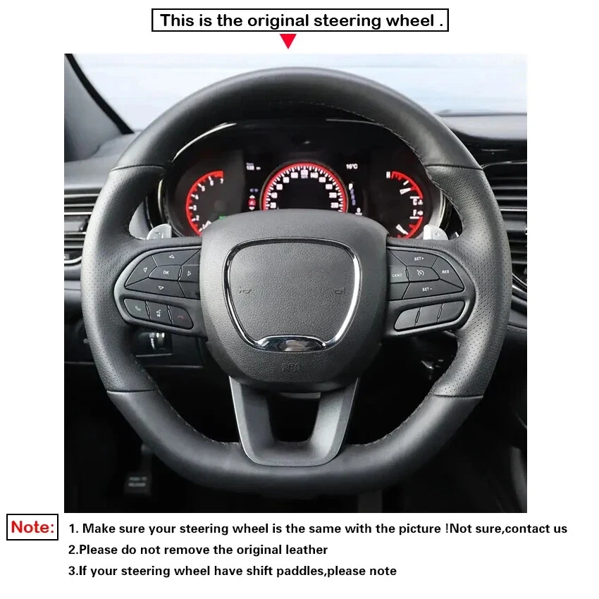 Cubierta de volante de gamuza de carbono sintético para Dodge Durango R/T 2018 2019 2020-2024 Foto 2 de 4