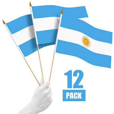 G128 12 Pack Handheld Argentina Argentinian Stick Flags | 4x6 in | Printed 150D POLYESTER, Country Flag, Solid Plastic Stick, Spear White Tip