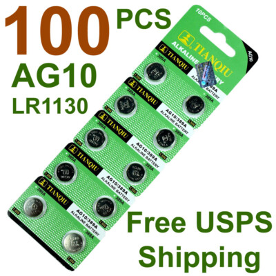 100 PCS  LR1130 AG10 389A 1.5V 0%Hg Alkaline Button Cell Watch Battery 