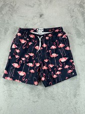 Trunks Surf Swim Shorts Pink Flamingo Mens Small Swimsuit Navy Blue Mesh Lined
