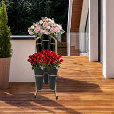 Flower Stand Plant Rack Shelf Metal Planter Storage Display Shelving + 6*Buckets