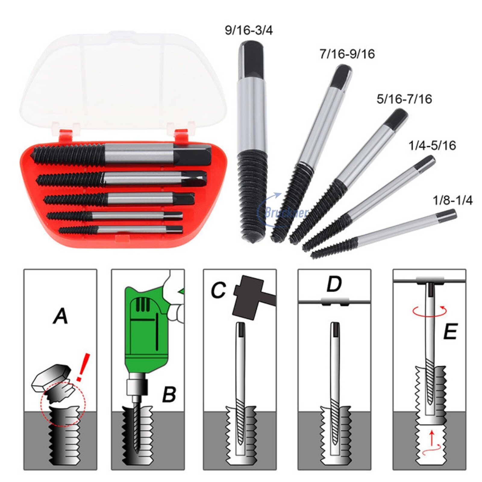 VARELO Schraubenausdreher Set 5-teilig - Linksausdreher Für Abgebrochene Schrauben & Bolzen