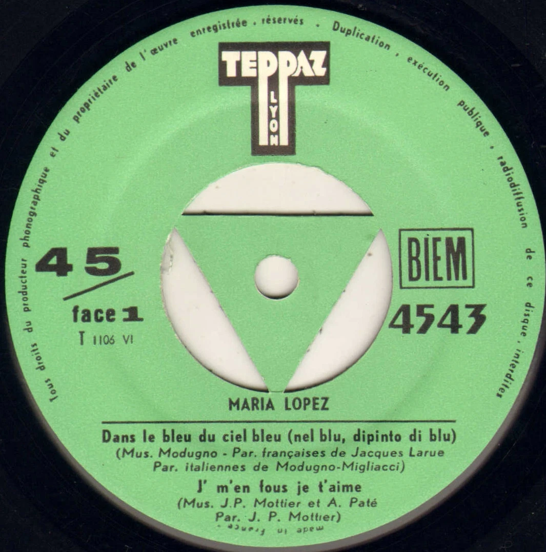 MARIA LOPEZ "DANS LE BLEU DU CIEL BLEU" POP JAZZ EP 1958 TEPPAZ 4543