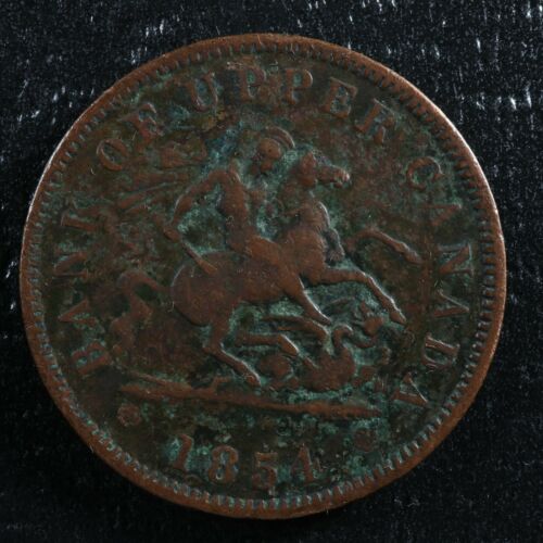 PC-6C2 One Penny 1854 token Crosslet 4 Bank of Upper Canada Breton 719 - Picture 1 of 2