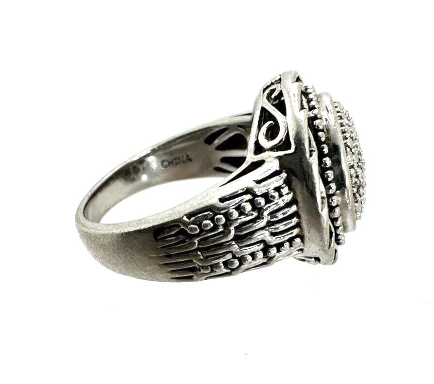 Designer Solid Sterling Silver Diamond Ring Size 7 - image 6