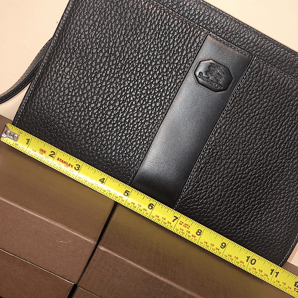 BURBERRYS Black Tumbled Leather Clutch Wristlet With Nova Check Plaid Lining image 9