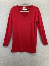 LOFT Ann Taylor Women's Pullover Sweater Solid Red V Neck Size XS Long Sleeve