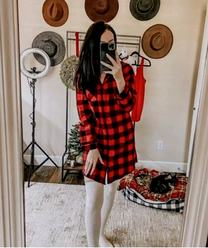 Holiday Buffalo Check Plaid Flannel Pajama NightGown women's sz S Wondershop Red - Picture 4 of 5