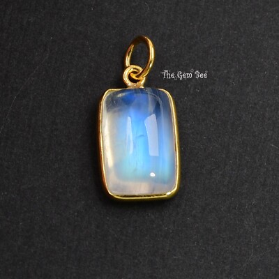 7,7 Karat 18 Karat Massiv Gold Blau Blitz Regenbogen Mondstein Birne Lünette Anhänger Charm