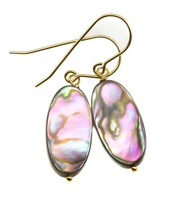 Abalone Muschel Ohrringe oval pastell Pfau MOP schlicht Tropfen 14k Gold Sterling