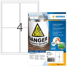 Herma odporne na warunki atmosferyczne etykiety foliowe zewnętrzne A4, 99,1 x 139 mm, białe, niezwykle mocne 