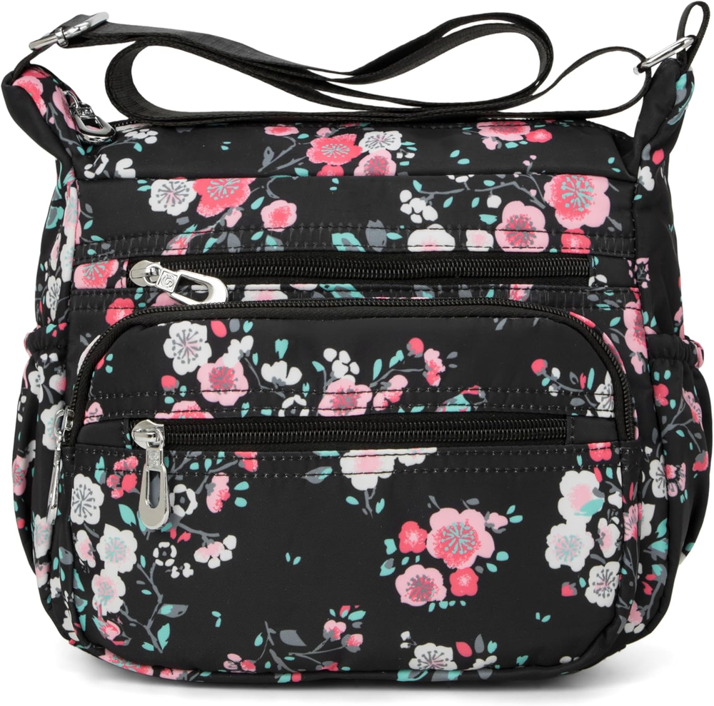 Nylon Floral Multi-Pocket Crossbody Purse Bags for Women Travel Shoulder Bag