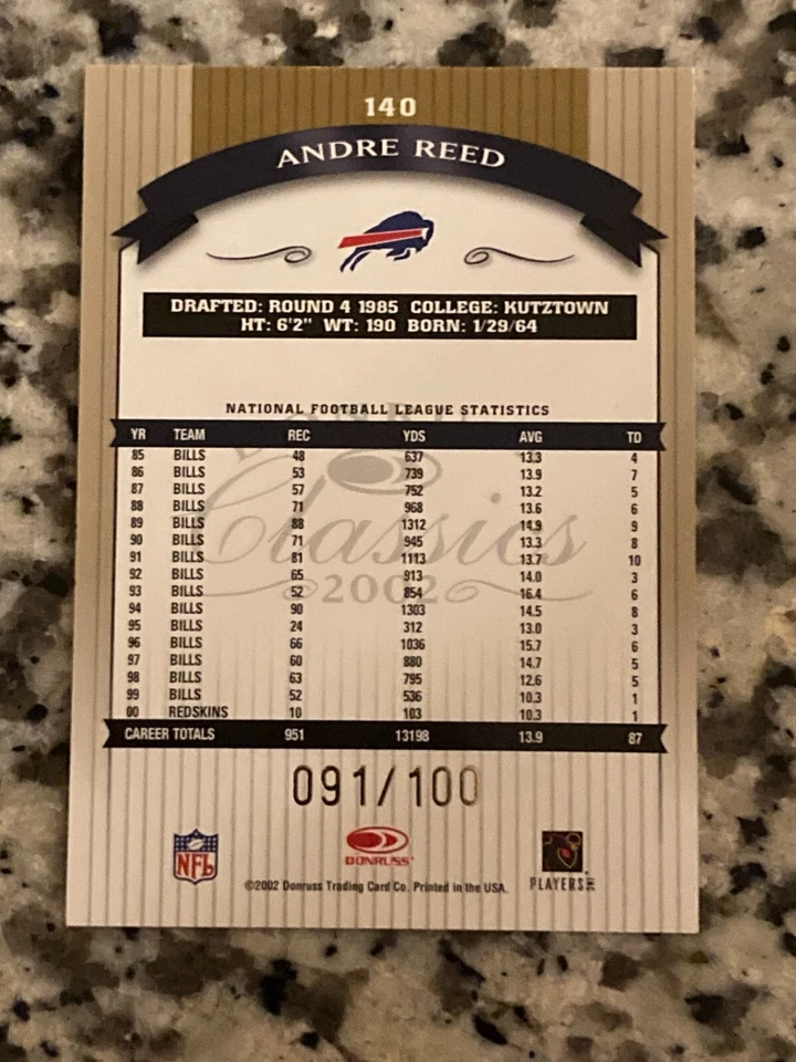 2002 Donruss Classics Timeless Tributes #140 Andre Reed/100 BILLS! MK11 - Image 3 of 3