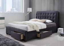 Image of Dark Grey Fabric 4 Drawer Storage Bed Frame with Buttoned Headboard - 5ft king