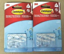 2X 3M Command Small Hooks Transparent x2 & Strips x4 Damage-Free Hanging 3.25 per strip
