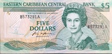 East Caribbean States  5 Dollars,  P-22a1 (1988) - UNC - ANTIGUA ISSUE