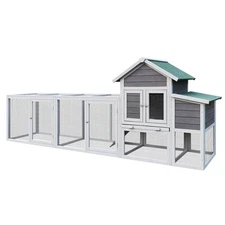 Gray Wooden Chicken Coop Outdoor Hen House with Run,Waterproof Roof &Nesting Box