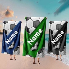 Personalised Football Stripe Name Colour Bath Beach Towel Custom Sports Gift