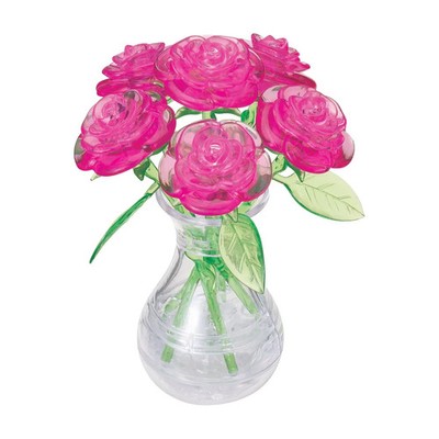 New - BePuzzled 3D Crystal Puzzle - Roses in a Vase (Pink): 47 Pcs