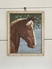 VTG Pair Mid-Century Retro Folk Art Paint By Number Horse Heads Wood Frame