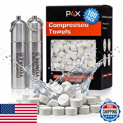 Prepared4X Compressed Towel Tablets - 100 Bamboo Camping Toilet Paper Tablets