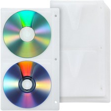 50 Piece 4 Disc CD/DVD Poly Sleeve for 3 Ring Binder 200 Disc Capacity 5.5"X10"