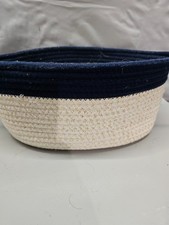 Navy Cream Rope Storage Basket w/ Gold Metallic Thread Oval Bin
