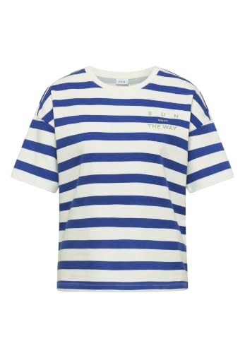 Cecil Halbarm Shirt Streifen Wording Deep River Blue XXL Baumwolle T-Shirt-image