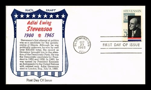 DR JIM STAMPS US COVER ADLAI STEVENSON FIRST DAY ISSUE KHOL KRAFT CACHET
