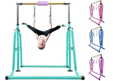 Foldable Moveable Gymnastics Horizontal Bar with Rings,3 to 5 Adjustable He...