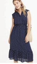 J Crew Mercantile Midi Dress Women’s Large Navy White Dragonfly Classic Preppy