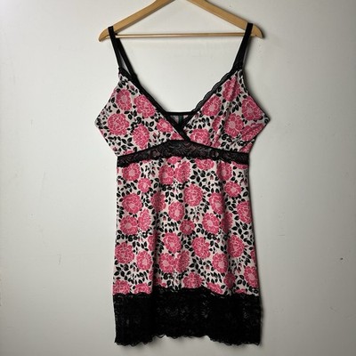 Vtg Laura Ashley Babydoll Mini Slip Dress Chemise Pink Floral Y2K 90s Fairy 2X