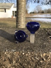  2 14mm Glass Male Round Bowl Slide Dark Blue Bong Water Pipe Bubbler